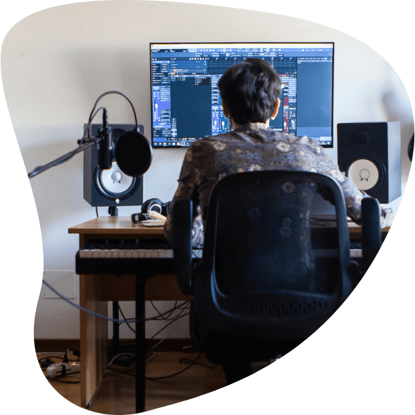 audio editor at desk