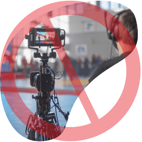 a red circle showing that no video production crew is needed on site
