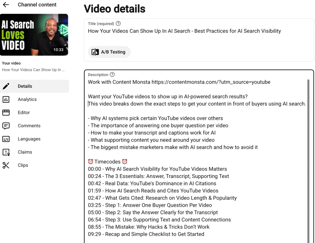 YouTube Video Details Screenshot